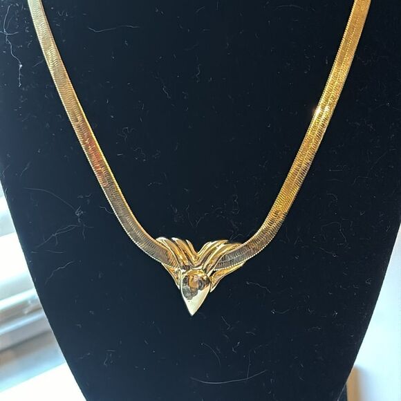 Vintage Art Deco Gold Tone Necklace with Shaped Slider Pendant 18” - Picture 2 of 6